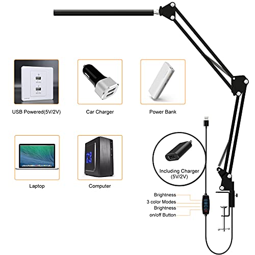 Desk lamp with USB Charging Ports,Aepto LED Reading Light with Clamp, 2