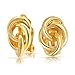 Interlocking Rope Love Knot Clip On Earrings For Women Non Pierced Ears Polished 14K Gold Silver Plated Brass