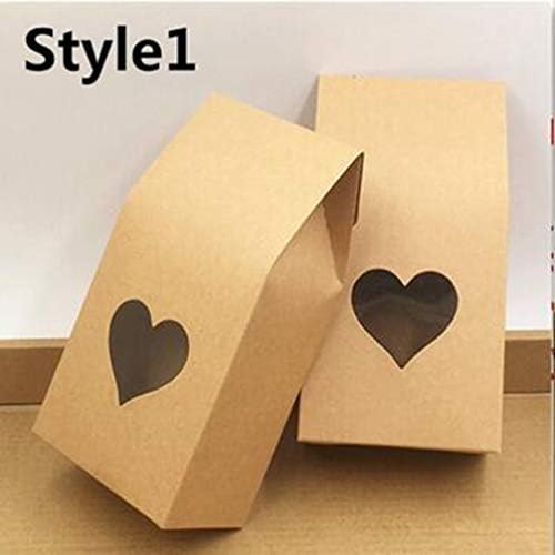 MEIZOKEN 50pcs Kraft Paper Party/Wedding Gift Bags,Cake/Chocolates/Candy Packing Bags Stand Up Food Clear PVC Window Seal Boxes 8x16x5cm