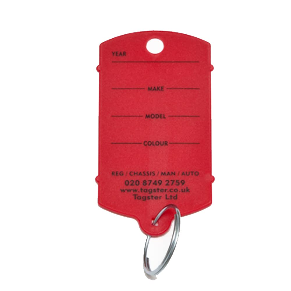 Key tags - Vehicle plastic key tags (200) with metal split rings (Red) โ image 1