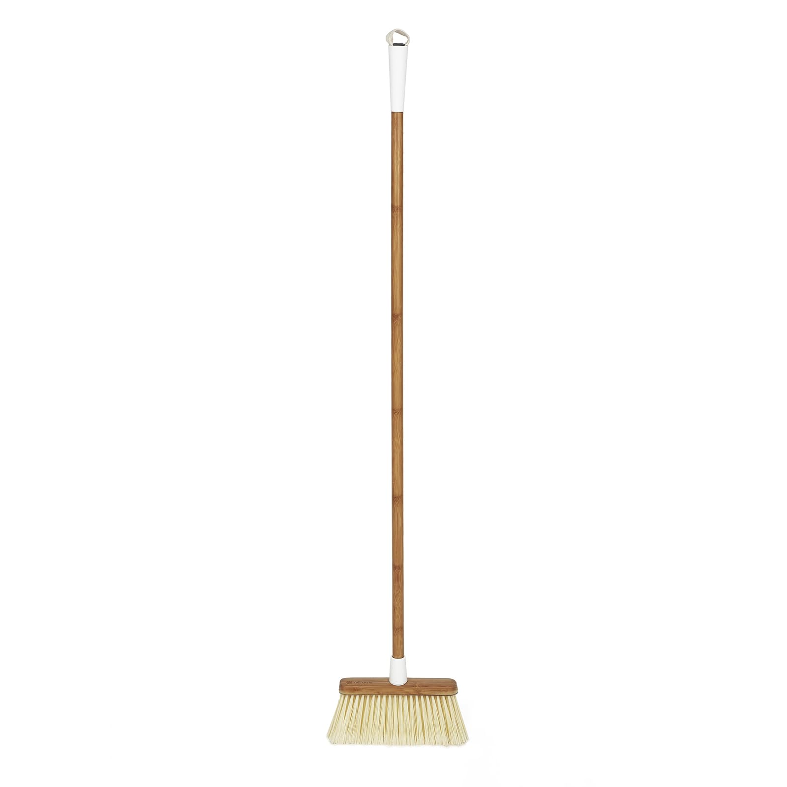 Full Circle Clean Sweep -Bamboo Broom -Angled for Precision in Tight Spaces, with Stiff Flagged Bristles for Indoor & Outdoor Cleaning -Ideal for Pet Hair, Kitchen, Hardwood, & Garage, White
