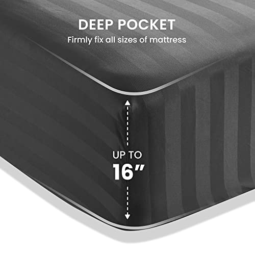 SLEEP ZONE Striped Cooling Queen Sheets Set Fitted Flat Sheet & Pillowcase Sets 4 Piece