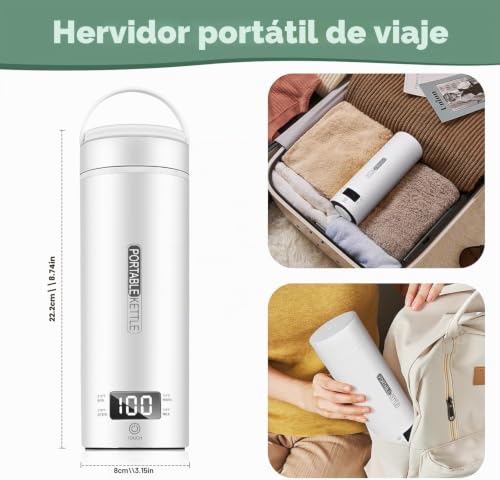 Portable Travel Electric Kettle 450ml Travel Hot Water Kettle Coffee Tea Auto Shut-off and Dry Protection with 316 Stainless Steel 4 Temperature Regulators (White)