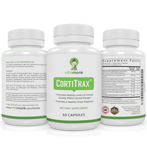 VitaMonk CortiTrax Natural Cortisol Blocker - Doctor Formulated Cortisol Manager, Cortisol Support & Cortisol Reducer (Already Within Normal Ranges)- 60 Capsule Cortisol Supplement