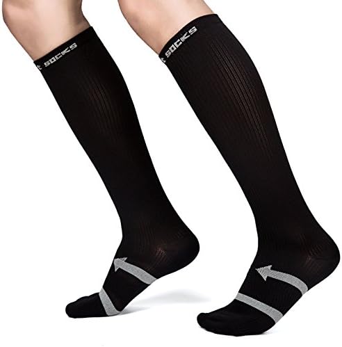 Compression Socks (1 Pair) 15-20mmHg Graduated - Men &amp; Women Athletic Sports Running Pressure Stockings, Below Knee High - Suits Nurses, Maternity Pregnancy, Shin Splints, Flight Travel (Black)