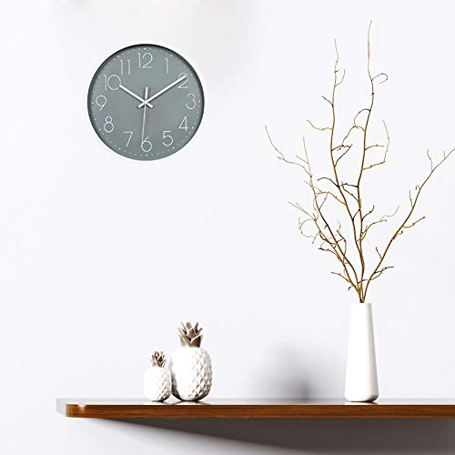 JUSTUP 12in Non-Ticking Wall Clock, Silent Battery Operated Wall Clock with ABS Frame HD Glass Cover for Kids Living Room Bedroom Kitchen School Office Decor (Gray) - Thumbnail 6