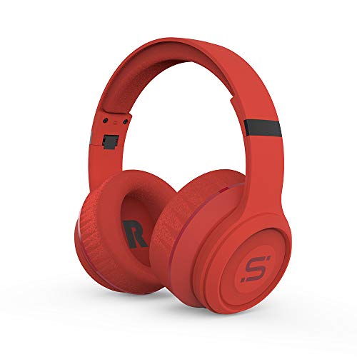 SoMi Infinite Wireless Bluetooth Headphones, Over Ear Headset, Foldable, Adjustable, Comfortable Protein Earmuffs w/Built-in Mic and Wired Mode for PC/Cell Phones/TV, Red