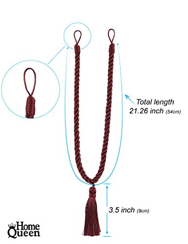 Home Queen Decorative Tassel Rope Tie Backs for Window Curtain, Hand Knitting Buckle Cord Drapery Tieback, 4 Pieces, Burgundy