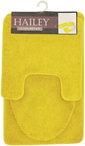 3 PIECE BATHROOM RUG, CONTOUR RUG AND LID COVER SET, HAILEY RUG SET / YELLOW
