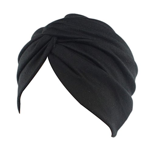 Decou Solid Color Clean Plain Twist Pleasted Hair Turban Cap (Black)