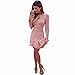 GBSELL Fashion Women Lady Sexy Pink Hollow Lace Long Sleeve Slim Dress Party Evening Dress (Pink, M)
