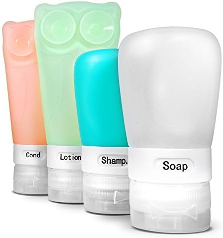 Suction Leak Proof Silicone Travel Bottle Set, 2 OZ & 2.8 OZ Assorted Sizes, 4 PACK - TSA Approved - BPA Free - Squeezable & Refillable Containers For Toiletries