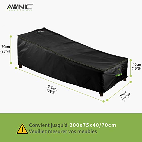 Awnic gartenliege Abdeckung wasserdicht, schutzhülle für sonnenliege Winterfest, abdeckhaube liegen, liegestuhl Auflage, gartenmöbel abdeckplane 200x75x40/70cm – Bild 7