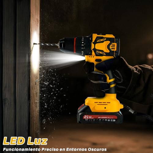 Brushless Drill Driver Battery, 21 V Percussion Drill, 70 Nm Max with 2 Batteries 2.0 Ah, 25 + 3 Pairs, 2 Speeds, LED Light, Electric Screwdriver for Screwing and Drilling Wood, Plastic and Metal