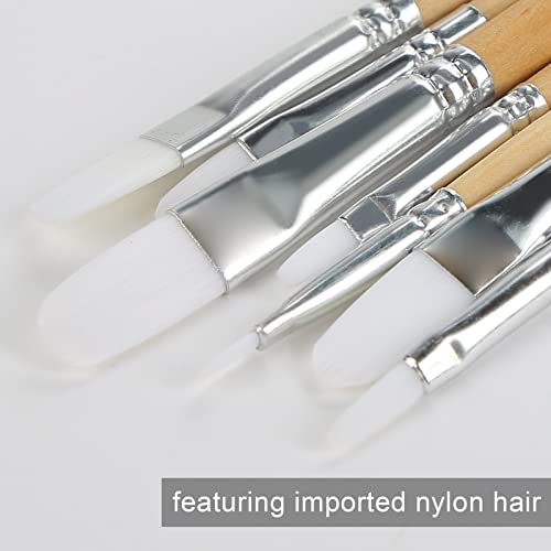 HIBOO Paintbrush Set-7 Filbert Art Nylon Artist Painting Brush for Acrylic Watercolor and Gouache Painting （White Tip）