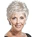 Royalfirst Short White Wigs for Women Synthetic Layered Curly Pixie Wig with Bangs Natural Looking Daily Costume Ladies Wig