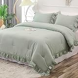 YOZEN Sage Green Double Ruffle Comforter Set King