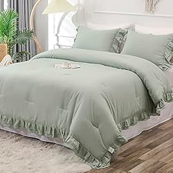 YOZEN Sage Green Double Ruffle Comforter Set King