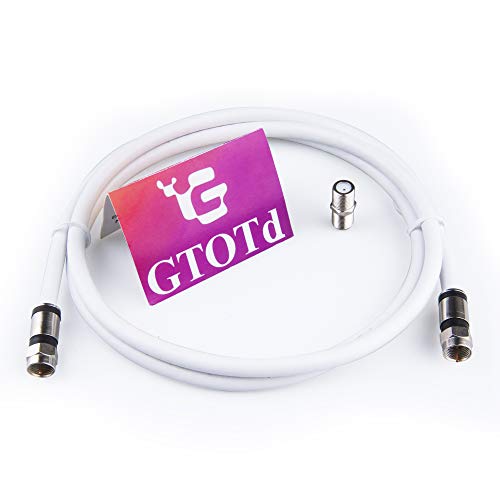 GTOTd Coaxial Cable (4 Feet) with RG6 Coax Cable Connector (and F-Type Cable Extension Adapter) White Coax Satellite TV 75 Ohm Cable
