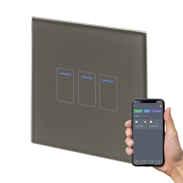 Retrotouch Crystal+ Touch WiFi Switch | 2 Gang Smart Light Switches | Multi Control | Remote Control | App Compatible With Alexa & Smart Life | Brass Glass Finish | LED Indicator
