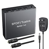 eSynic 1X3 SPDIF Toslink Optical Digital Audio Splitter Aluminum Alloy 1 in 3 Out with 6.6ft Optical Cable DC Power Adapter Support LPCM 2.0 DTS Dolby-AC3 Suitable for PS3/4 Blue-Ray DVD Players