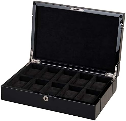 JUVO Watch Box 10 Men's Watch Storage Organizer Black Macassar Wood