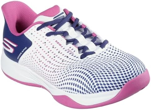 Mujer Skechers Viper Court Reload Slip-In ENTRENADOR, White Synthetic/ Navy Textile/ Pink Trim, 37 EU