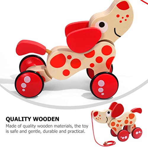 Kisangel Dog Shaped Pull Along Walk A Long Wooden Pull Toy Wooden