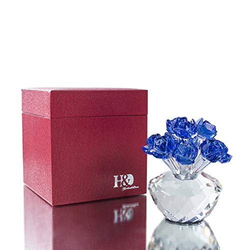 H&D Blue Crystal Blossoming Rose Bouquet Flowers Figurines Ornament - Thumbnail 4