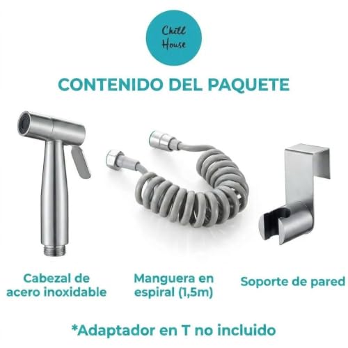 CHILL HOUSE Bidet for WC and Water Tap with Shower in Stainless Steel AISI 304 – Hygienic Shower with Extendable Hose 1.5 m – Intimate Hygiene and Pets Kit – (Replacement: Sprayer and Hose)