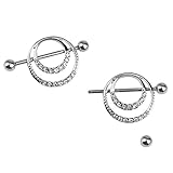 Maggie 1Pair Fashion Crystal Rhinestone Round Body Nipple Bar Barbell Piercing Ring Jewelry