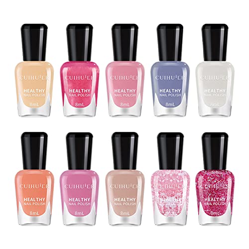 TEEROVA Nail Polish Set - 10 Bottles Non-Toxic Eco-Friendly Easy Peel Off & Quick Dry Water Based Nail Polish (B)
