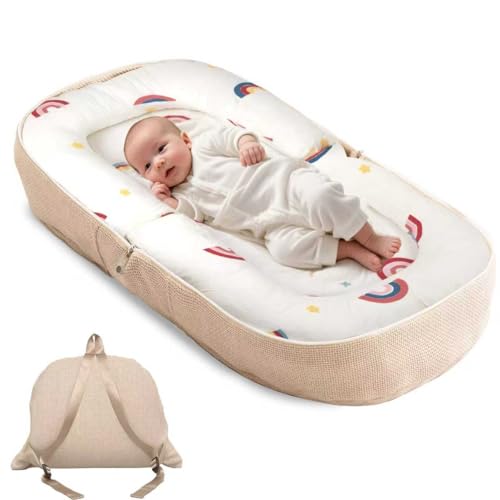 Sofoliana Baby Lounger, Foldable Baby Nest with Soft Memory Foam Mat for Newborn 0-12 Months, Converts to Backpack for Easy Travel, Babies Newborn Essentials Gifts