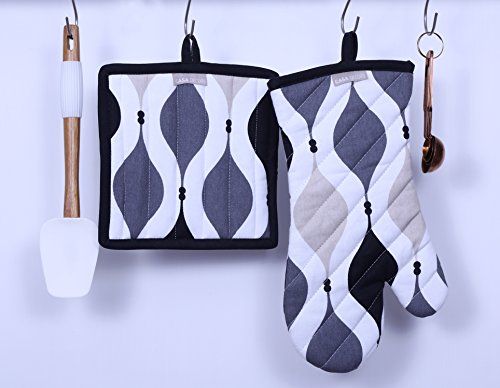 Pot Holders and Oven Mitts, Unique Geometric Design, Heat Resistant, Made of 100% Cotton, Eco-Friendly & Safe, Set of 1 Oven Mitt and 1 Pot Holder, Pot Holders and Oven Mitts Sets By CASA DECORS - Thumbnail 6