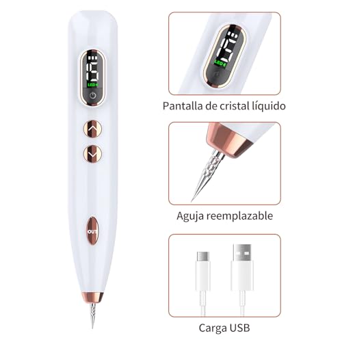 Pluma de Plasma, 15 Niveles, Dispositivo de Cuidado Facial con Tecnología de Plasma, USB Recargable, Pantalla LED, Compacto para Uso Personal y Profesional (Blanco Perla)