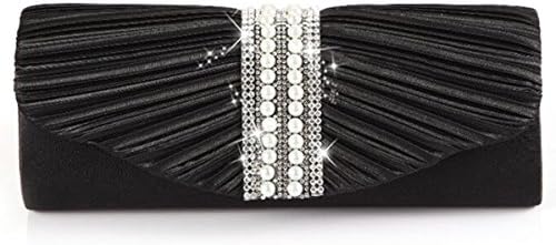 Women Satin Pleated pearl Clutch Wedding Bag Bridal Prom Evening HandBag