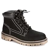 AM Shoes Mens Leather Plain Toe Lace Up Boot Shoes