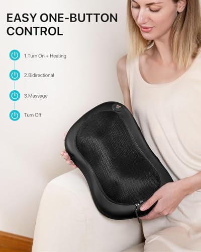 ALLJOY Shiatsu Back and Neck Massager with Heat – 3D Kneading Massage Pillow for Deeper Tissue Relief in Shoulder, Leg, Foot – Relieve Muscle Pain, Relax Gift for Him Her Dad Mom,Father-s Day Gifts