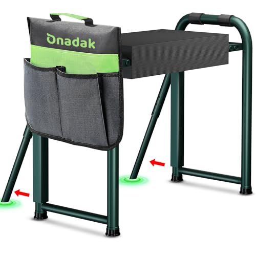 Onadak Premium Heavy Duty Garden Kneeler Seat - 4.5kg Reinforced Support Frame, Foldable Design with Storage Bag & Gift Box - Ideal Gardening Gift (Upgraded Green)​