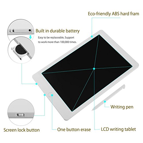 Entomy LCD Writing Tablet, 10 Inch Portable Electronic Writing Drawing Board Doodle Pads for Kids and Adults, Digital Handwriting Notepad Use for School, Home and Office. (White)
