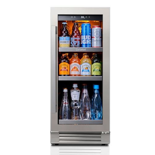 Ca'Lefort 15 Inch Beverage Refrigerator, 80 Can 1-12°C Beverage Fridge, Drink Fridge with Glass Door 3 LED Beverage Cooler Built in or Freestanding, Perfect for Home/Kitchen(3.0 cu.ft)