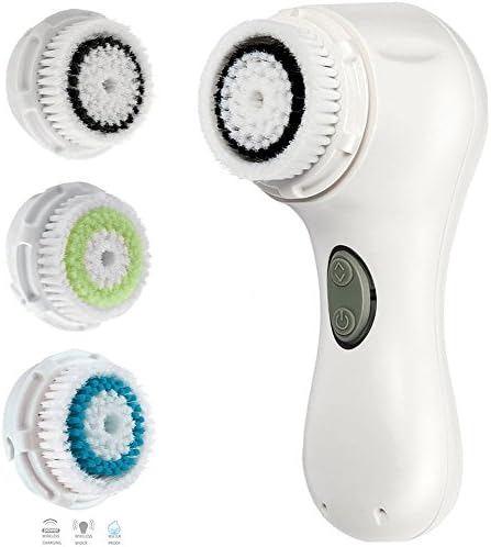 Sonic Face Cleaning Brush Rechargeable PleasingCare Facial Cleansing Brush, 2 Speeds, Removing Makeup and Skin Care Must Have Cleansing System (White - 3 Brush Heads)