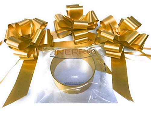 INERRA Wedding Car Decoration Kit - 3 x Large Pre-Assembled 7” Bows with 14-Loops and 7 Metres of Ribbon – With Colour Match (Gold)