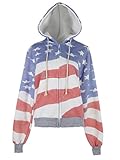 Anna-Kaci Red White and Blue American Flag Zip Up Fashion Hoodie Jacket