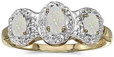 14kt Yellow Gold Oval Opal and Diamond Ring