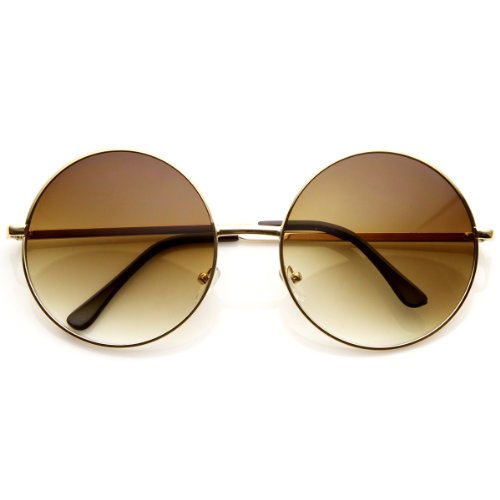 zeroUV - Super Large Oversized Metal Round Circle Sunglasses (Gold / Amber)