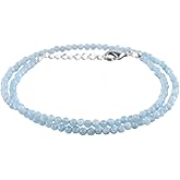OdrillionGems Natural Blue Aquamarine Gemstones Beads Necklace, Handmade Choker Women Jewelry, March Birthstone, Healing Crystal Valentine Gifts, Adjustable Size 18inch