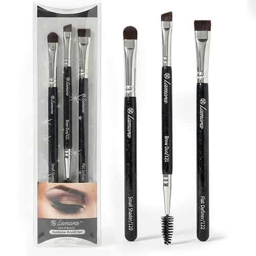 Eyebrow Brush - Duo Eye Brow Spoolie - Angled Eyeshadow Eyeliner - Precision Flat Definer Small Shader - Premium Quality 3 Piece Set - Cruelty Free Synthetic Bristles - Gel Powder Make Up Wax Pomade