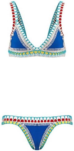 Womens Handmade Crochet Bikini set Color bath Knit Swimwear Suit Triangle Swimming Beach Swimsuit ((US 0-2)S, blue)