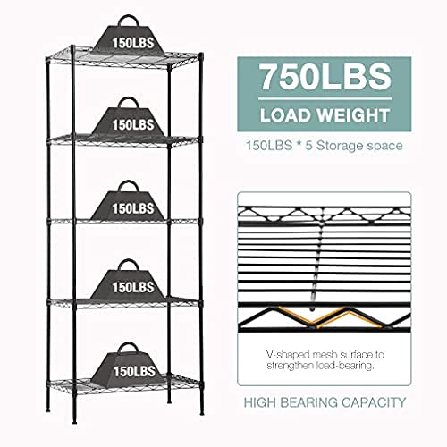 PAYLESSHERE | 5-TIER WIRE SHELF | 24″X14″X60″ | BLACK | ADJUSTABLE RACKS | HEAVY-DUTY STORAGE SHELVES, HOLDS UPTO 750 LBS | RUST-RESISTANT, NO-TOOL ASSEMBLY | FOR HOME, GARAGE SHELVING
